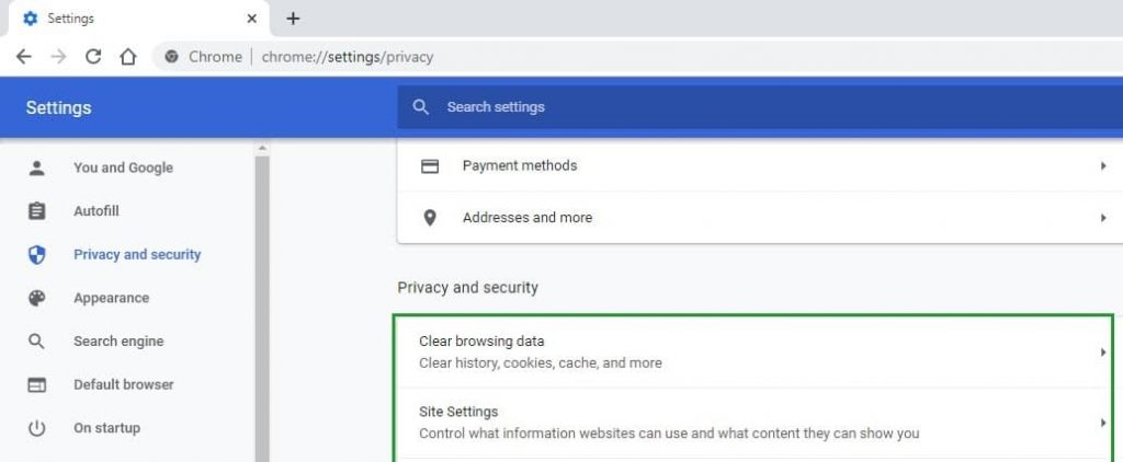 Privacy and Security Tab in Chrome - How To Remove Yahoo Search From Safari 
