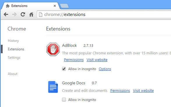 extension in Google chrome