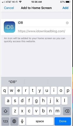Add to Home screen on Safari on iOS 