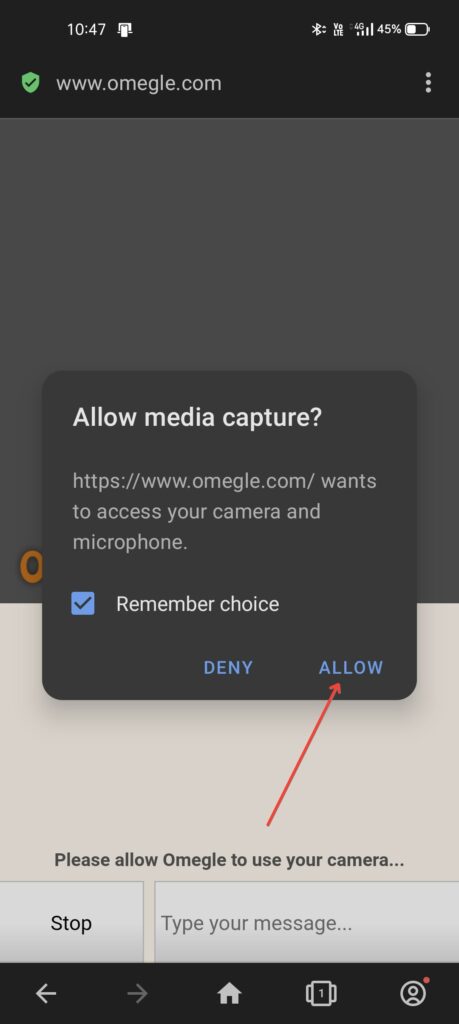 Allow the Camera and Microphone - How to Flip Camera on Omegle 