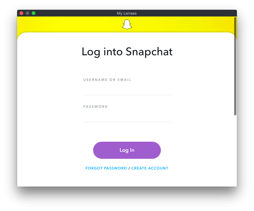 Snapchat login screen