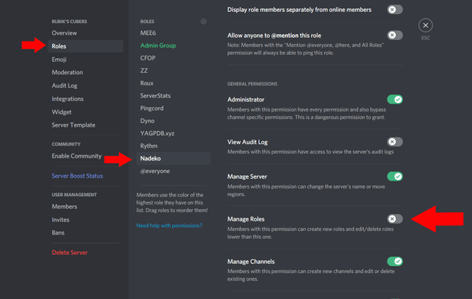 Roles option in Discord settings - How to Lock Roles on Discord
