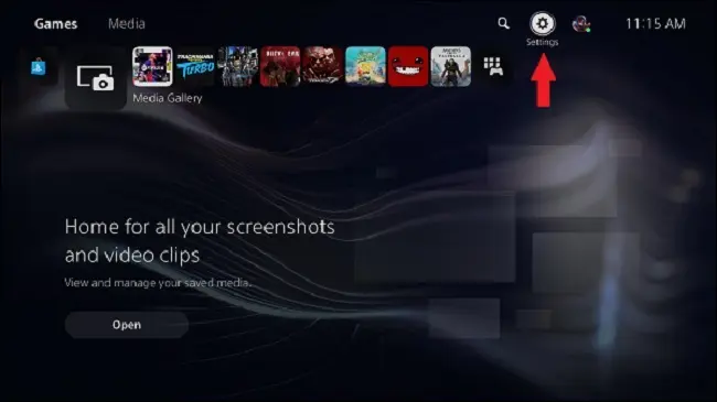 Settings tab on PS5