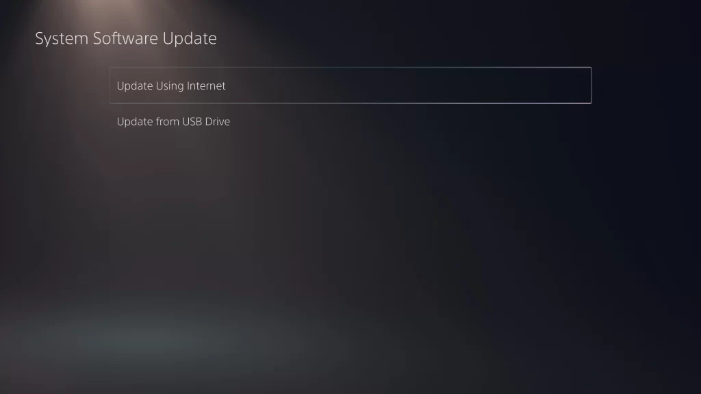 Update using internet option on PS5