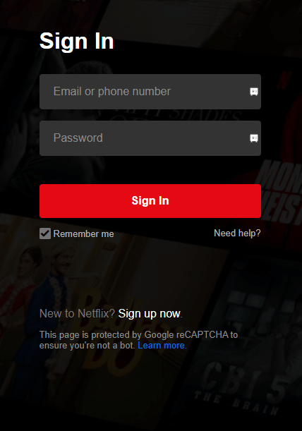 Log in to your Netflix account