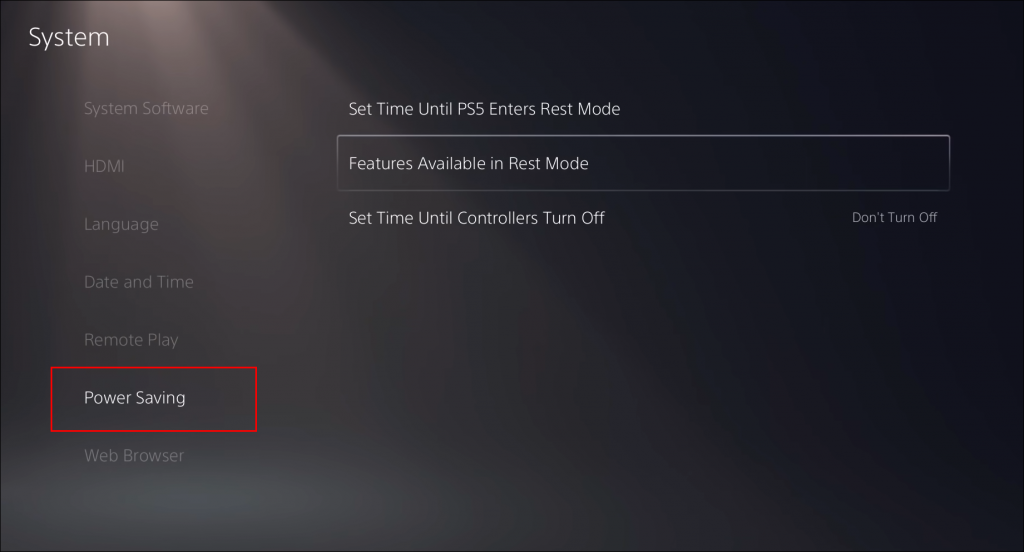 Power saving mode on PS5