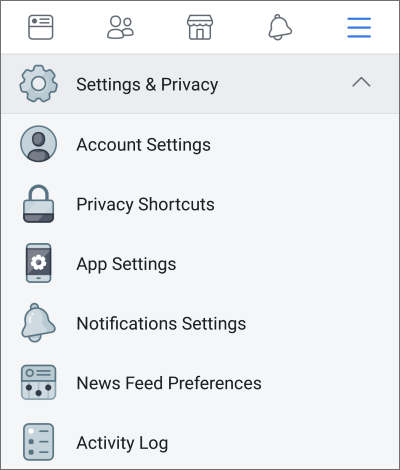 Settings and Privacy option on Mobile app