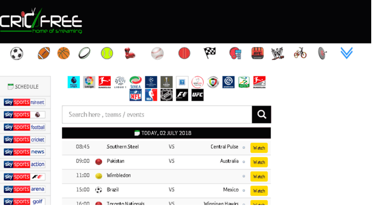 Cricfree home page