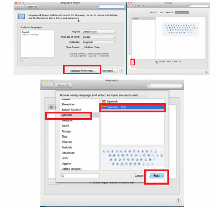 Add Spanish Keyboard to get Upside Down Question Mark on Mac