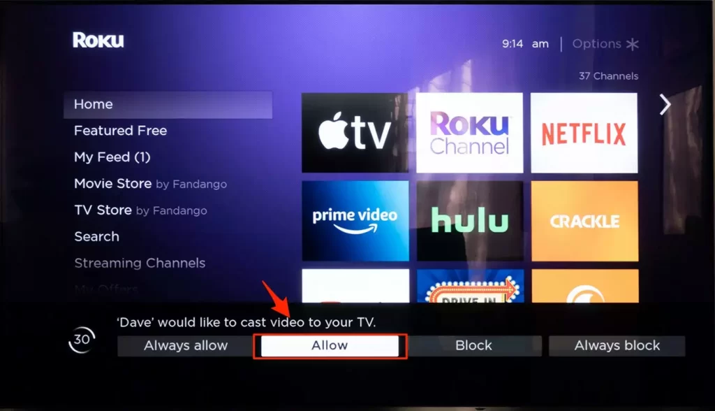 Allow screen mirroring on Roku