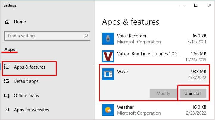 uninstall Wave browser on windows