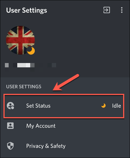 Set status option in Discord