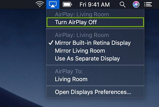 Turn off the AirPlay on Mac