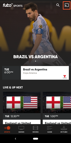 Cast icon on fuboTV app