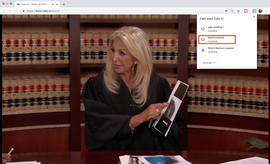 Choose Chromecast to cast fuboTV website