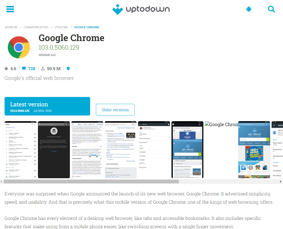 Download Chrome apk file