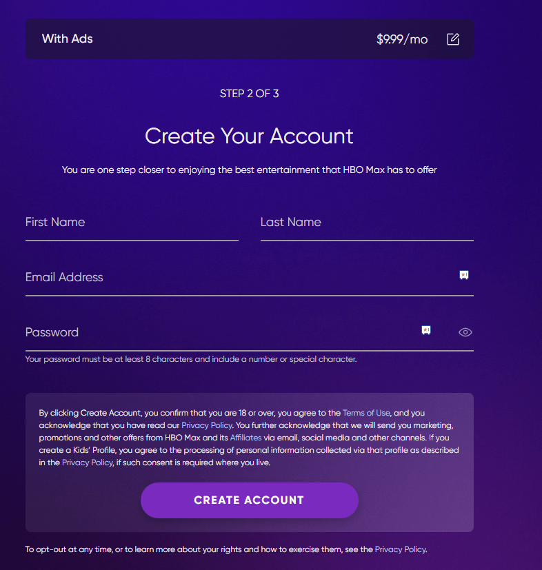 Enter the user account details