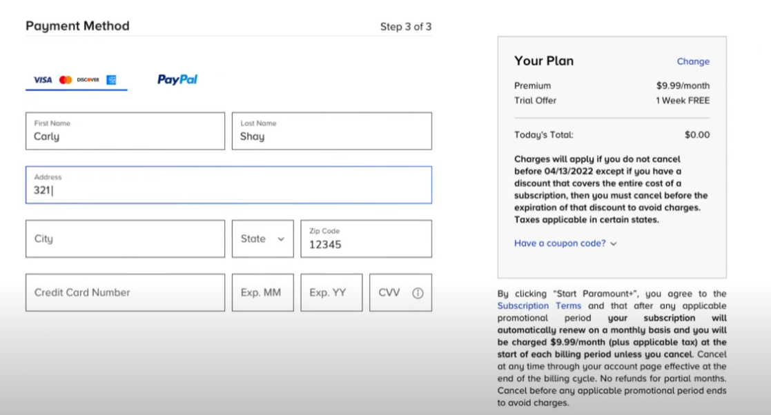 Enter the payment details