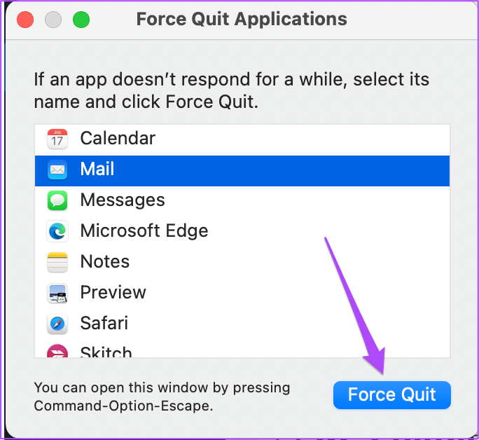 Perform Force Quit on Apple Mail
