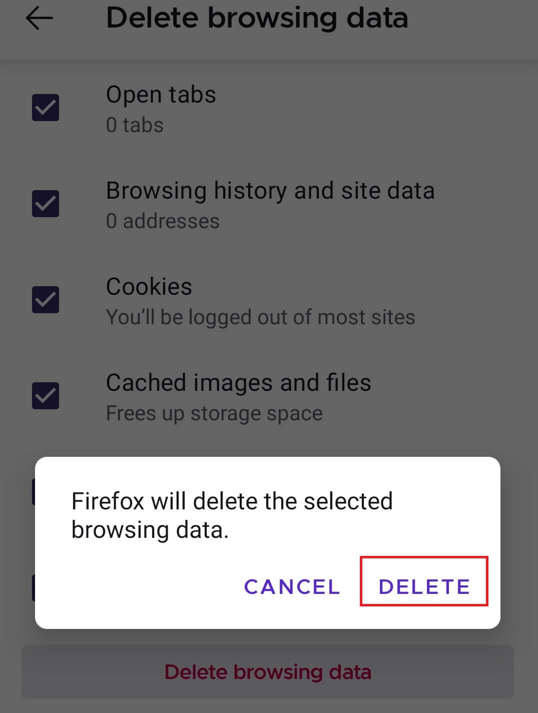 Clear Firefox Browser Cache on Android