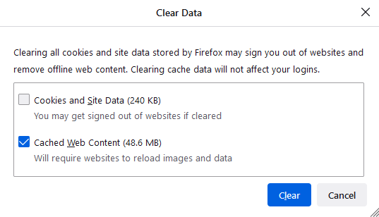 Clear Firefox Cache on Windows & Mac