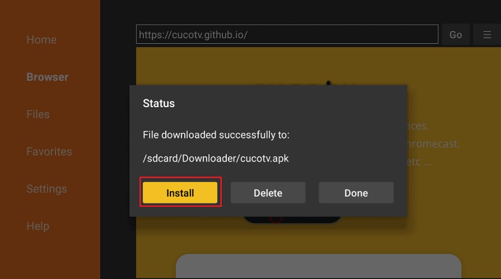 Installing cuco tv apk