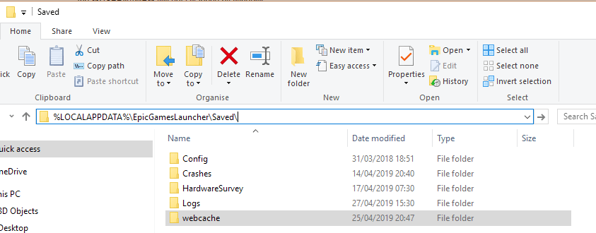 Deleting webcache folder of Epic Games 