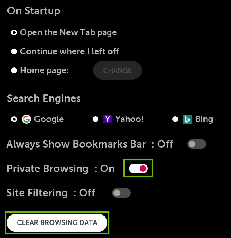 select the Clear Browsing Data.