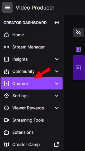 Content option on Twitch