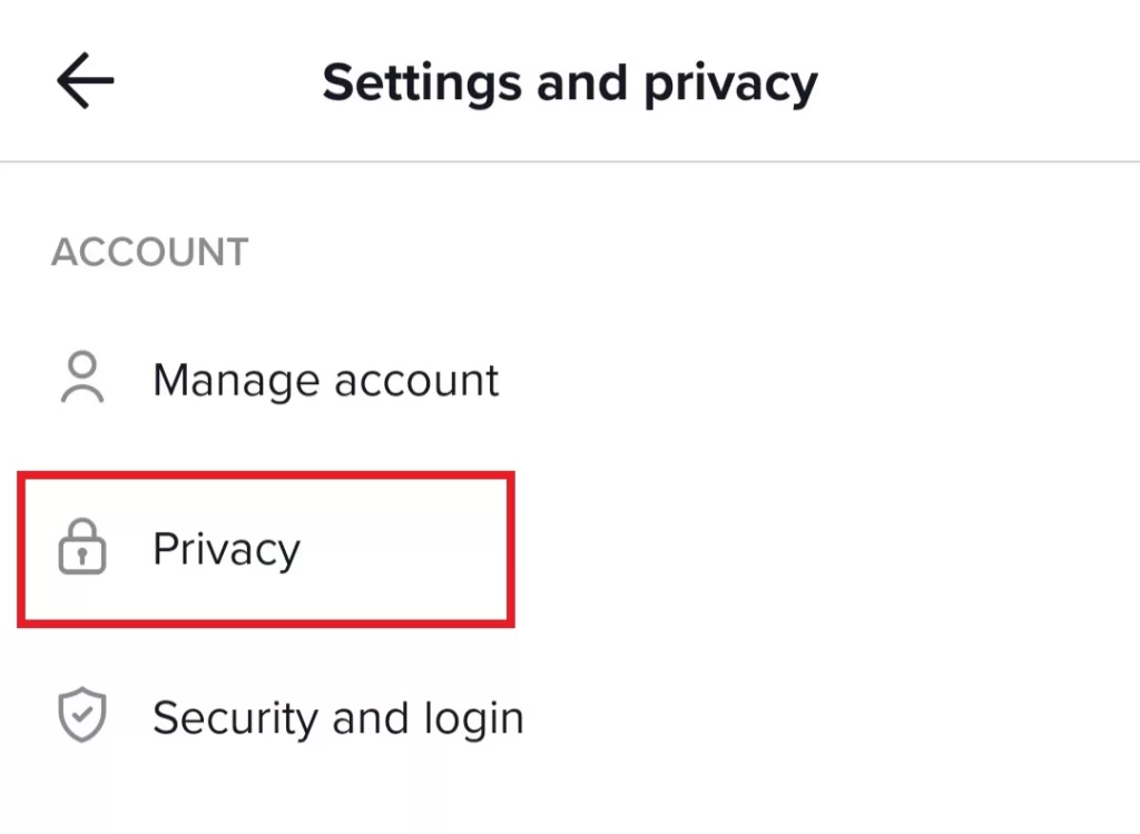 Privacy tab on TikTok