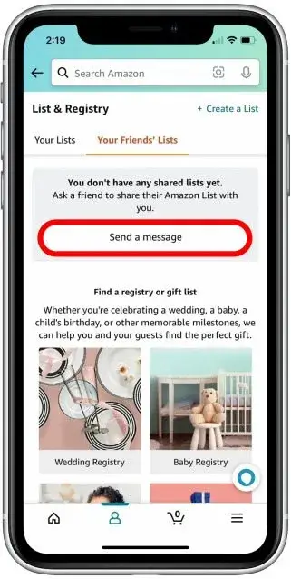 Click Send a message to find the Amazon Wish List.