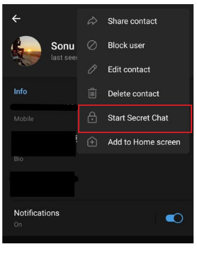 Hit the Start Secret Chat on Telegram