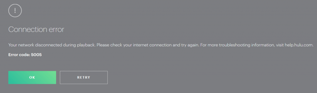 Hulu Error Code 5005 