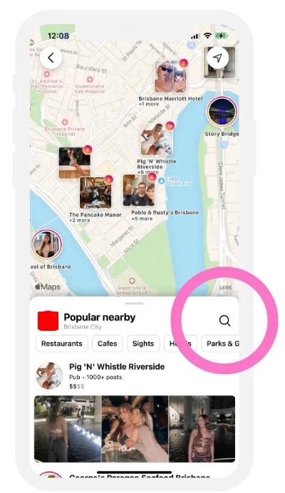 Search icon on Instagram map