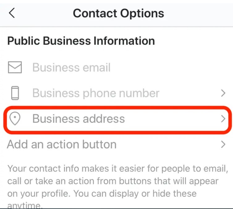 Business address on Instagram
