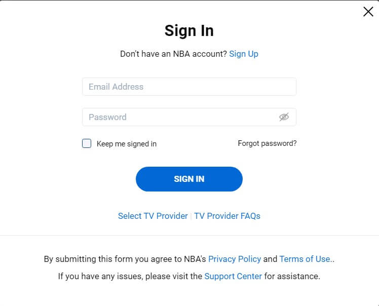 Sign in to NBA league pass