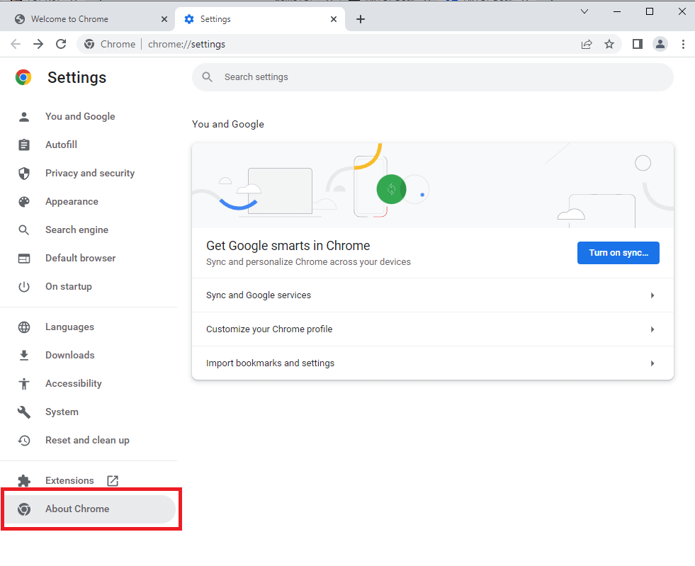 Select About Chrome from the list