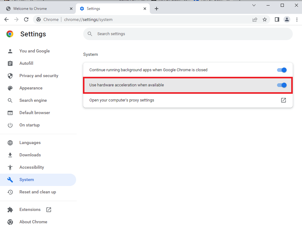 enable hardware acceleration in chrome when PDF is not opening