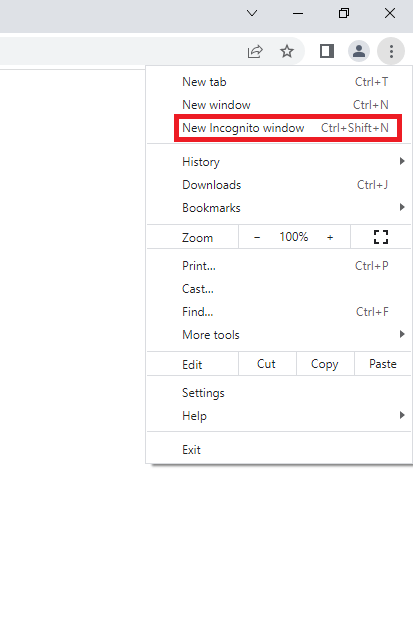Select  New incognito window option 