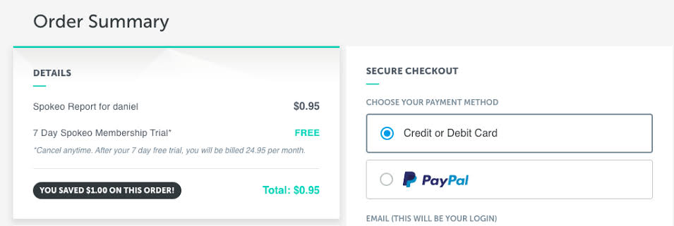 Complete your payment on Spokeo+