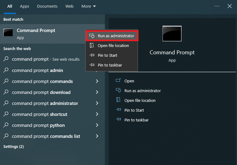 Select Run as administrator option