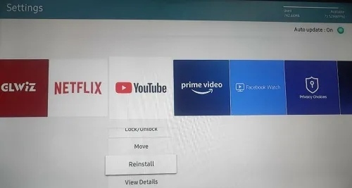  YouTube Not Working on Samsung TV- Reinstall again 