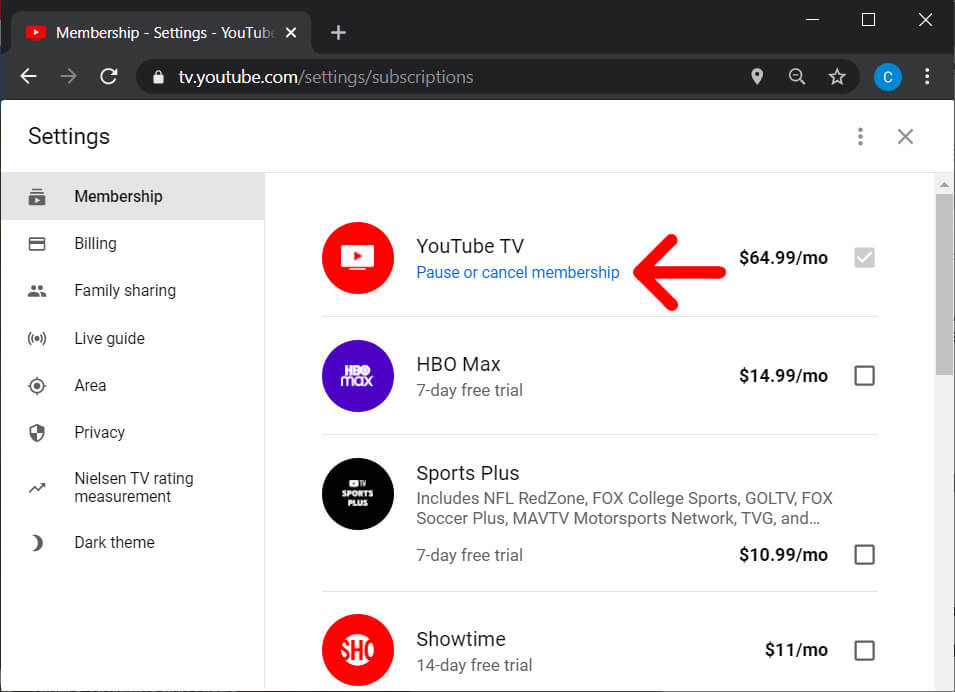 Methods to Cancel Youtube TV subscription