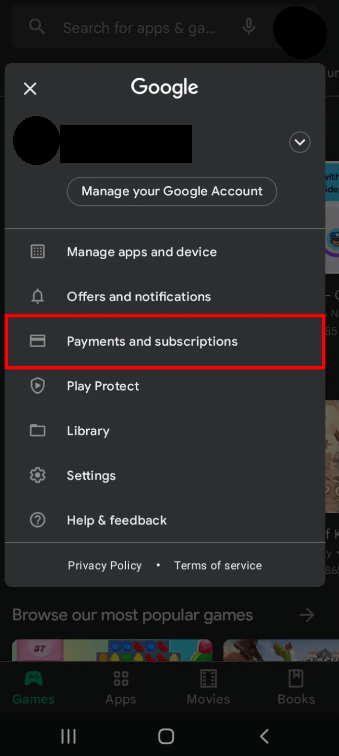 Select Payments & Subscriptions