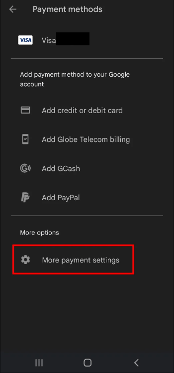 Tap More payment settings option.