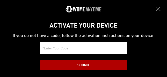Enter the code to Activate SHOWTIME ANYTIME 
