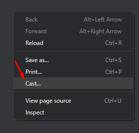 Cast option on Chrome browser