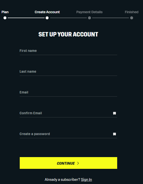 Enter your details for account creation
