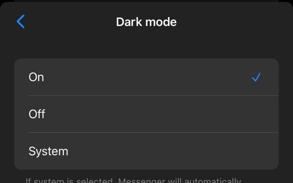 Dark mode on Messenger