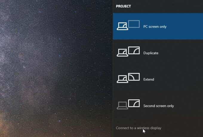 select Connect to a wireless display